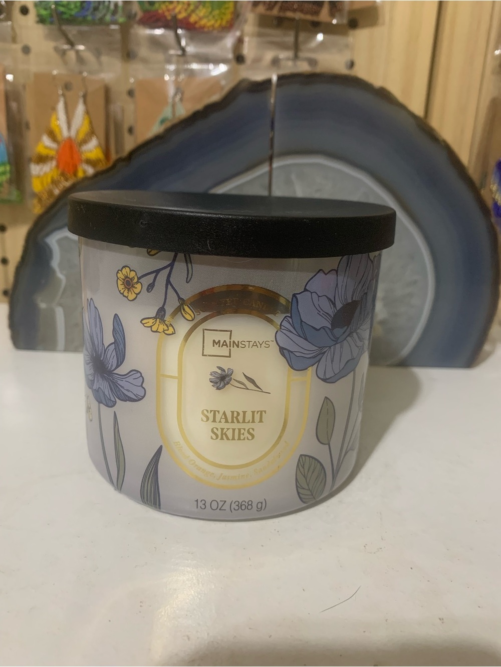 Mainstays Starlit Skies Floral Candle Jar in Blue and Yellow